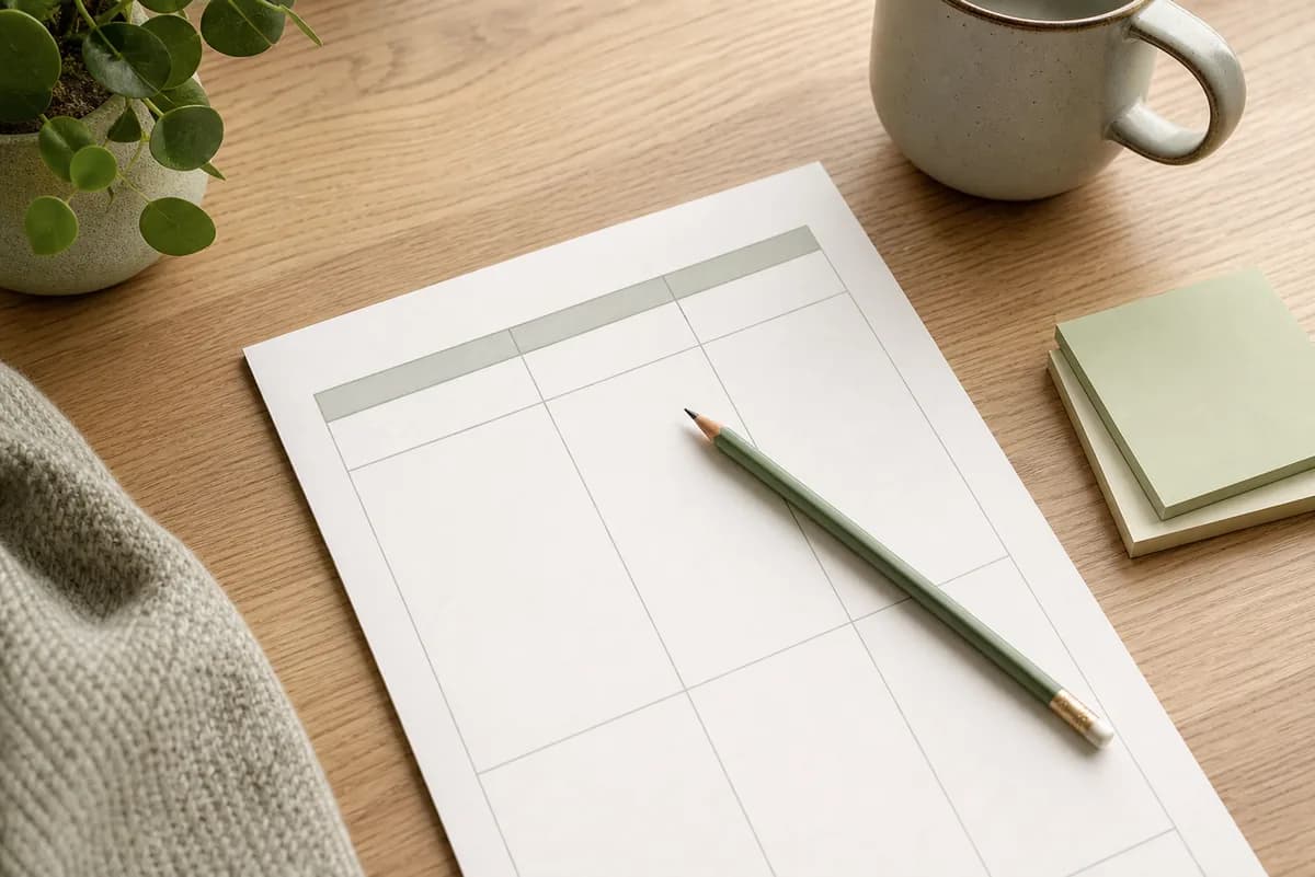 A blank CBT-style worksheet with a pencil on a calm desk