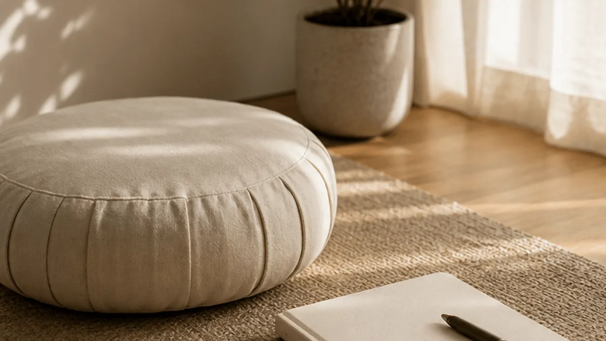 A meditation cushion and journal for mindfulness-based therapy practice
