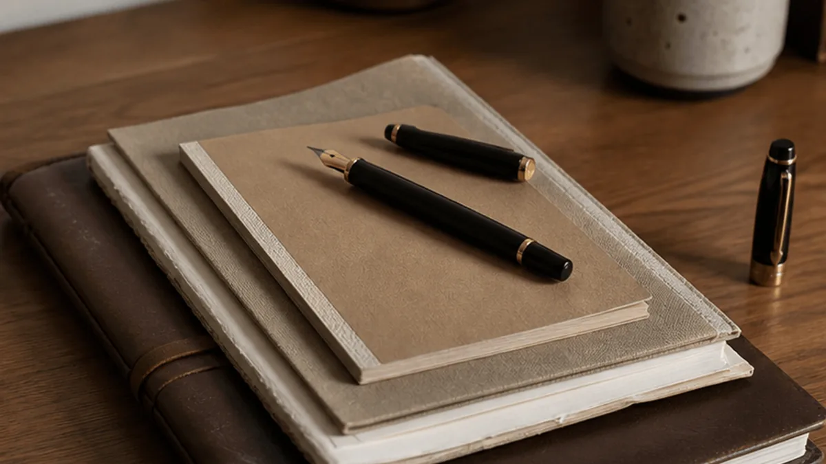 Layered journals and a pen for exploring repeating emotional patterns
