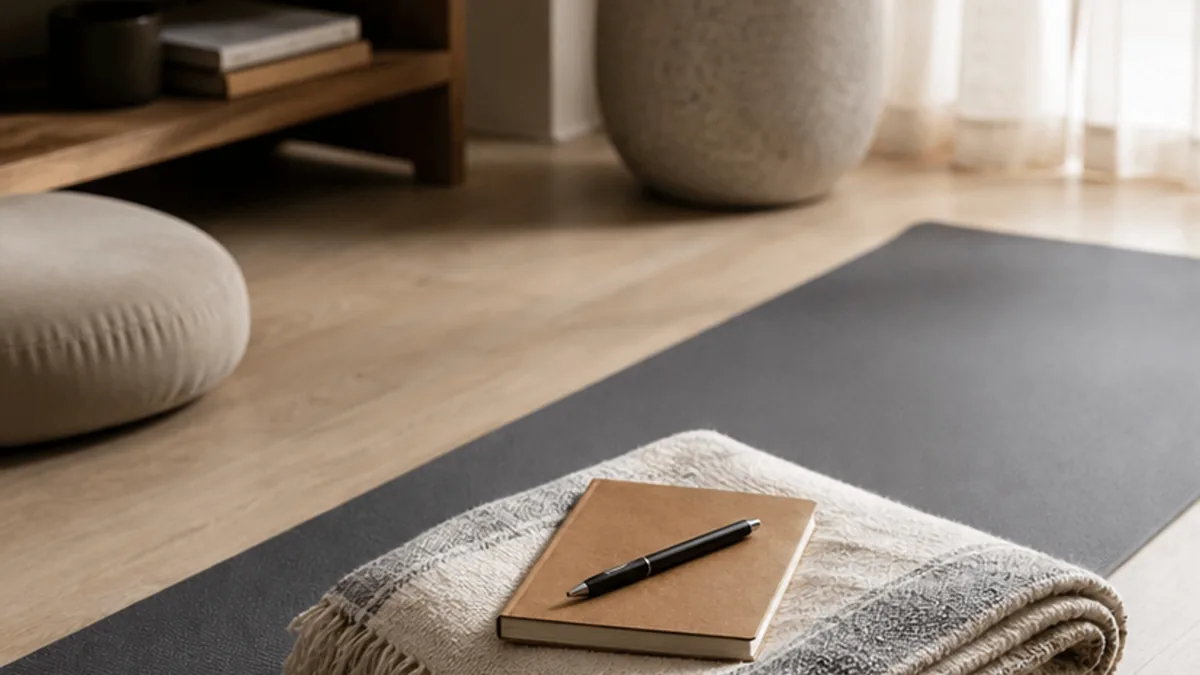 A calm room with a mat and blanket for somatic body awareness