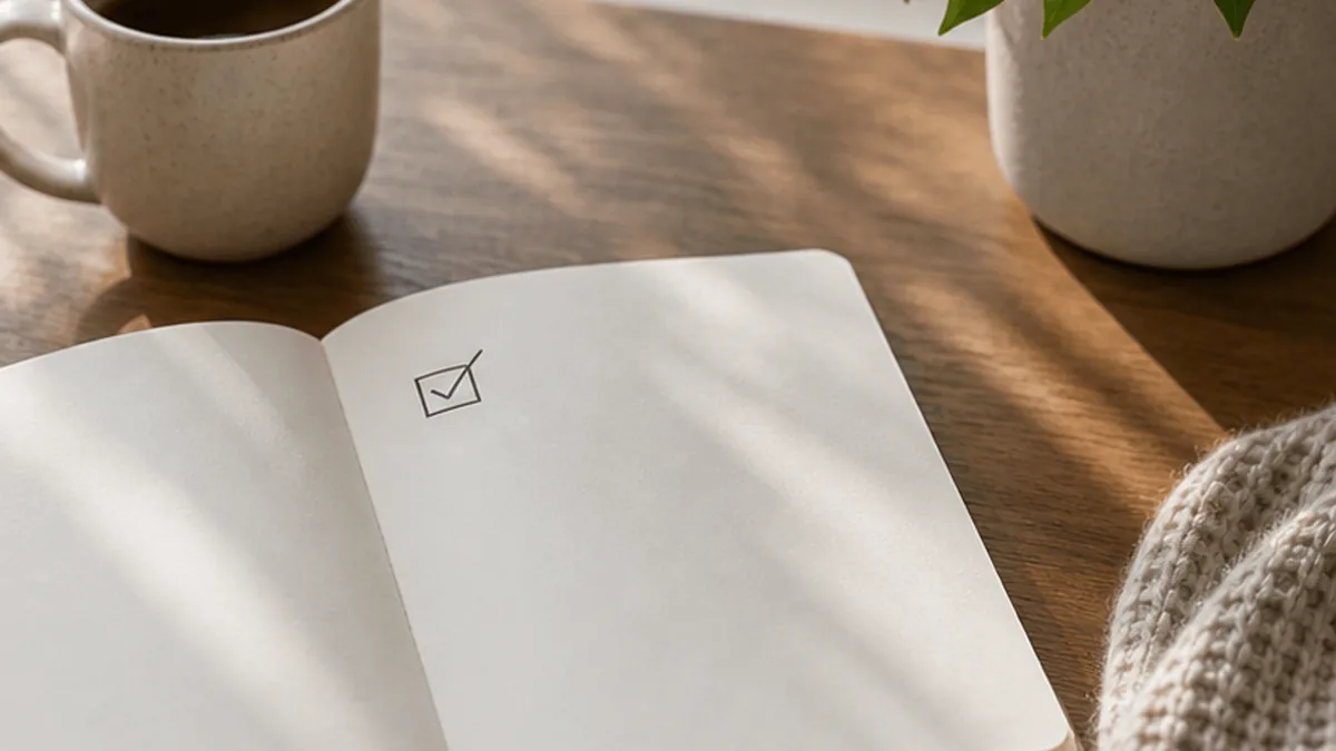 A blank notebook page suggesting one next step for procrastination support